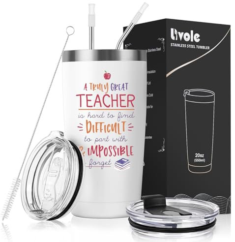 Livole Meaningful Teachers Gifts, A Truly Great Teacher Is Hard to Find, Difficult to Part with and Impossible to Forget, Women Teacher Thank You Gifts, Mugs for Teachers, 20oz 600ml Travel Coffee Mug