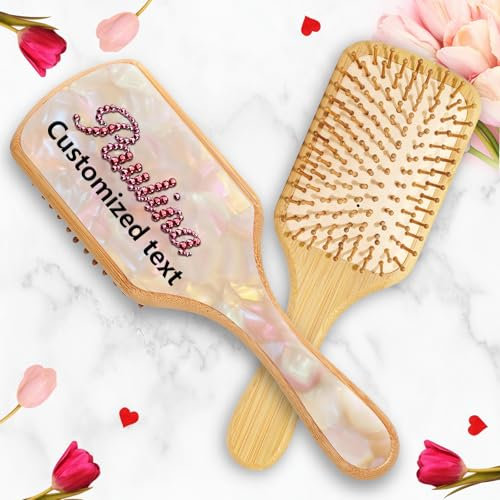 Personalisierte Strass Haarbürste Damen mit Namen, benutzerdefinierte Hand Set Strass Haarbürste Anti Static Naturholz und Bambusbürste Massage Kopfhaut für jede Frisur
