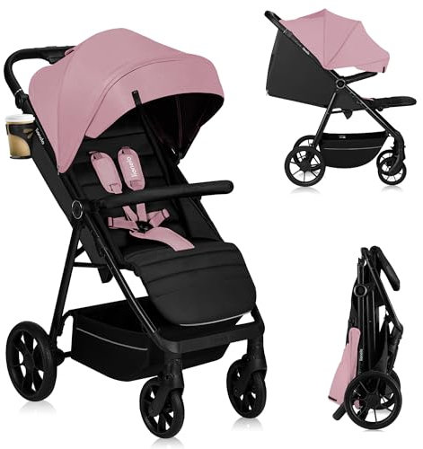 LIONELO MIRA Poussette Canne Jusqu'à 22 kg de 6 m à 4 ans Roues Pivotantes à 360 ° Amortissement Total des Chocs Dossier et Repose-pieds Réglables Auvent XXL UPF50+ Grand Panier Jusqu'à 3 kg (Pink)