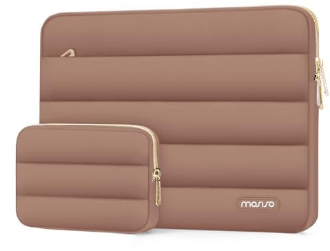 MOSISO Funda Portátil 13-13.3 Pulgadas, 13,3 Pulgadas Puffy Laptop Bolsa Compatible con MacBook Air 13 13,6 M4 M3 M2 M1/Pro 13/Pro 14, Horizontal Poliéster con Estuche Pequeño Bolsa,Moca