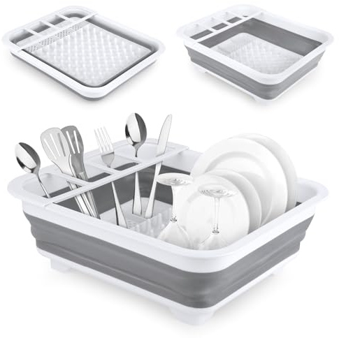 QOUBNIC Abtropfgestell Faltbar Abtropfständer, Spülschüssel Faltbar mit Faltbarem Besteckteiler Portable Geschirr Organizer für Camping Geschirr Wohnwagen