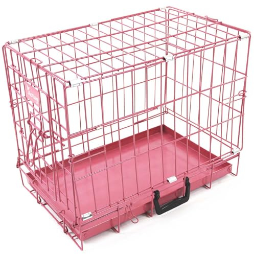 Actiaspet Pink Foldable Metal Dog Cage Crate with Removable Tray (Pink, Extra Small)