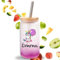 Crealuxe Trinkglas mit Bambusdeckel & Edelstahl-Strohhalm – 520 ml – Einhorn Wunschname - Glas mit Farbverlauf – Geschenkidee – Smoothie, Cocktail, Eistee Glas Lila