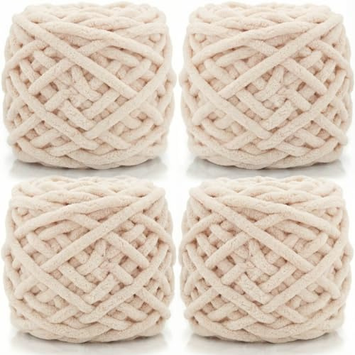 Cnwinu Dicke Wolle zum Stricken, 4 x 100 g Chunky Yarn, Mehrfarbiges Strickwolle Dickes Garn, Weiches Dicke Wolle zum Häkeln, für Decken, Kissen, Haustierbetten, Taschen, Mützen und Schals Verwendet