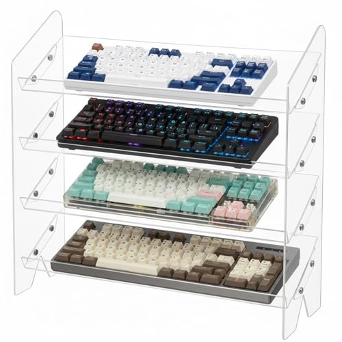 Sintuff 4-stöckiger Acryl-Tastaturständer, transparent, 42 x 15 cm, für mechanische Tastaturen, Tastenkappen, transparentes Erhöhungsregal für Schreibtischeinrichtung, Einzelhandel oder Sammlerstücke