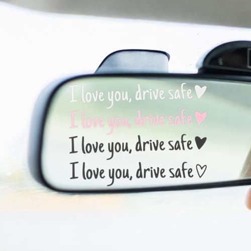 DOPENSPI 16 Stück Drive Safe I Love You Autospiegel Aufkleber, 4 Farbe Wasserfester Herz Rückspiegelaufkleber, Autoinnenraum Geschenke Sticker für Frauen Männer Ehemann Ehefrau Sohn und Tochter
