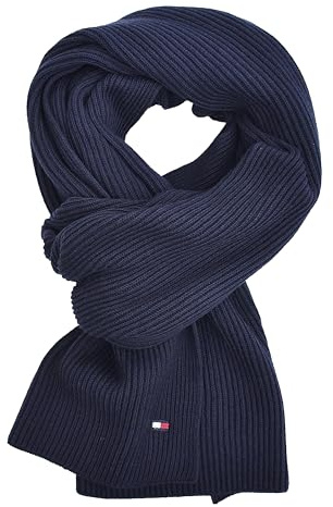 Tommy Hilfiger Strickschal Schal Cotton Cashmere Scarf Blau Navy 180 x 45 cm