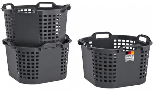 Erntekorb 50 L 3er Set Gartenkorb Grau Lebensmittelecht Obstkorb Robust | BURI, Kartoffelkorb, Lagerkorb, drehstapelbar, extrem robust, Kunststoff, Made in Germany, Mehrzweckkorb, Lagerung