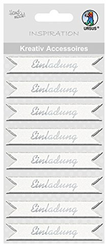 Ursus 564000145 - Kreativ Accessoires, Einladung, silber, 8 Stück, selbstklebend, aus verschiedenen hochwertigen Materialien, zum Verzieren und Dekorieren von Scrapbooking, Karten und Geschenke