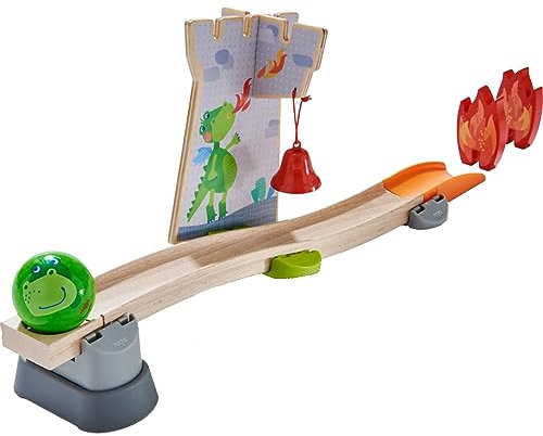 HABA 304799 - Kullerbü – Themenset Klang-Drachenturm, Holzkugelbahn mit Klangeffekt, Motorikspielzeug ab 2 Jahren