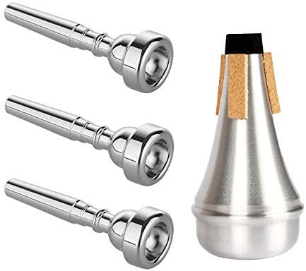 Trompetenmundstück (3C, 5C, 7C) mit leichtem Aluminium-Trompeten-Dämpfer für Yamaha Bach Conn King -Musikinstrumente, silberfarben, 3 Stück