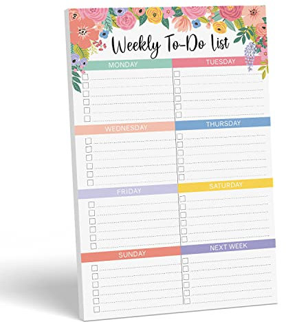 S&O Floral Weekly To Do List Notepad. Magnetic Weekly Scheduler Task pad with Daily Planner Agenda Squares. 9x6” Day Scheduler 2025 - Student Journal, Work Notebook, and Checklist Notepad