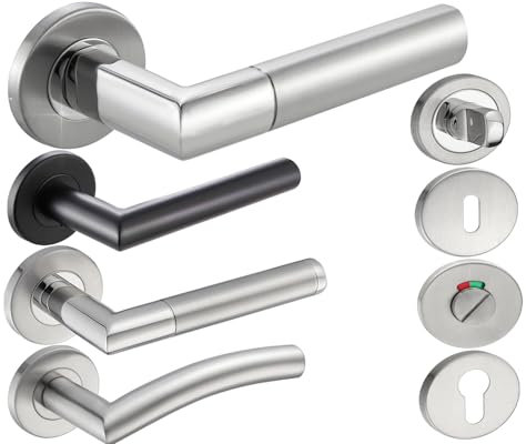 Stahlia Türbeschlag Edelstahl Drückergarnitur LIA Innentüren rund Zimmertür Türgriff|BB - Buntbart | Edelstahl gebürstet | Türklinke für Türstärke 20 – 47 mm |Befestigungsmaterial