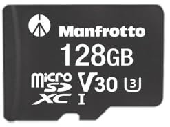 Carte Mémoire Manfrotto MicroSDXC 128 Go, UHS-I, V30, U3, 90 Mo/s en Lecture, 90 Mo/s en Ecriture, Carte Mémoire Idéale pour Caméras Sport, Drones et Cardans, pour Vidéos et Photos de Grande Qualité