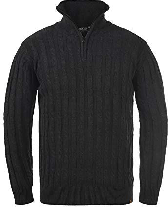 Indicode IDPaulo Homme Pull Troyer Pull en Maille épaisse avec col Troyer 100% Coton Regular Fit, Taille:M, Couleur:Charcoal Mix (915)