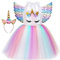 Sincere Party Robe tutu en tulle licorne pour filles Robe d'anniversaire licorne moelleuse rose avec bandeau et ailes 6-7 ans
