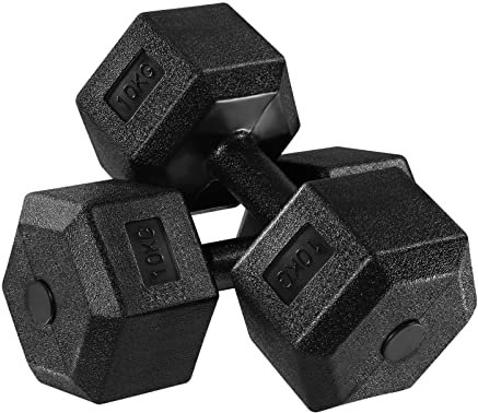 Holdfiturn 2Pcs Hexagon Dumbbell 10kg Dumbbell Set Hand Weight Set Cast Iron Dumbbells Fitness Equipment for Strength Training Home Workout Aerobic Gym