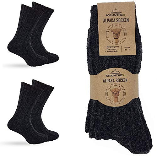MOUNTREX Alpaka Socken, Wollsocken für Damen, Herren - Dicke Stricksocken - 2 Paar, Anthrazit (Dick - wie gestrickt), 39-42