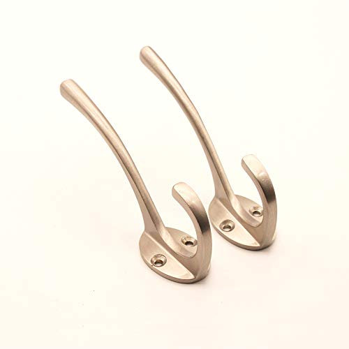 Infinity Decor 2 x Satin Nickel Brass Wall/Door Hooks Robe Hat Coat Bedroom Bathroom Hanger 115mm