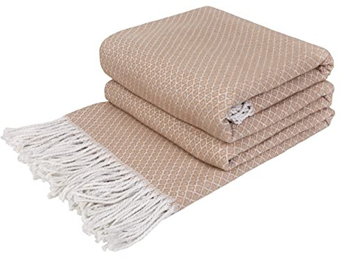 LYHome Baumwolldecke - Tagesdecke Kuscheldecke & Überwurfdecke, Bettdecke Sofadecke Couchdecke & Wohnzimmerdecke, Decken Couch, Baumwolle Plaid Decke Sofa Große (140x200 cm | Beige mit Weiß Diamant)