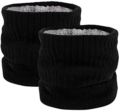 HGDGears Fleece Halswärmer Winddicht Thermo Gestrickt Schlauchschal für Herren Damen Dicker Winter Kaltes Wetter Gestrickter Kreis Schal für Outdoor Sport(2 stück schwarz)