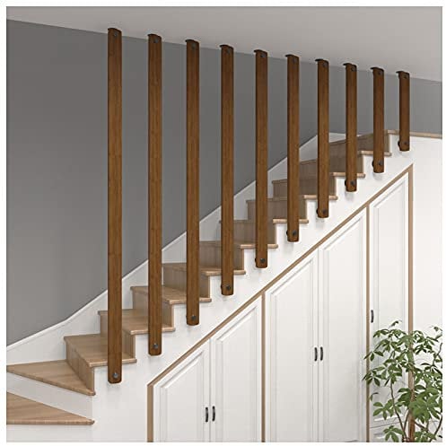 Main Courante Rampe d’escalier Balustrade Garde-Corps Ensemble Complet de Main Courante en Bois, Rampe d'appui intérieure extérieure, Rampe d'escalier antidérapante, Main Courante en Bois avec fixa