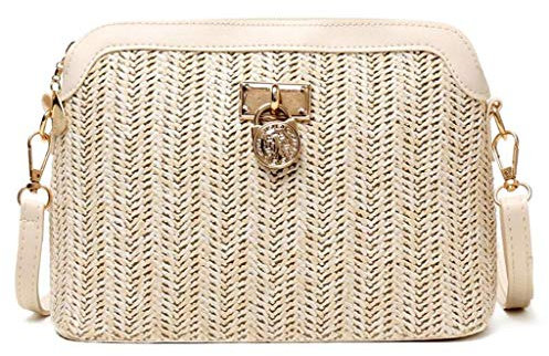 Women Fashion Handbag Shoulder Bag Ladies Summer Straw Woven Crossbody Tote Beige