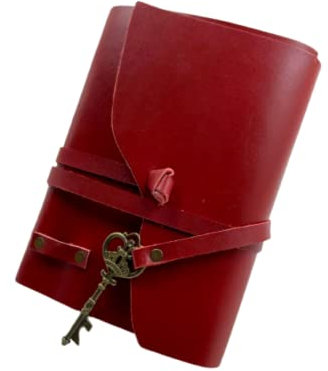 OVERDOSE Deckle Roja con diarios de cuero clave Vintage Hecho A Mano Papel De Borde De Doble Bloqueo, Libro De Hechizos En Blanco De Sombras Diario Grimoire - 5 X 7 Pulgadas | 17 X 12 Cm | A6