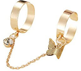 Sttiafay Kettenfingerring Für Frauen Strass Schmetterling Offener Bandring Vintage Verstellbarer Kettenring Hip Hop Schmuck Für Frauen Teen Mädchen