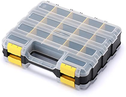 MIXPOWER 34-Compartment Double Sided Organizer with Impact Resistant Polymer and Customizable Removable Plastic Dividers, storage and carry, Black/Yellow