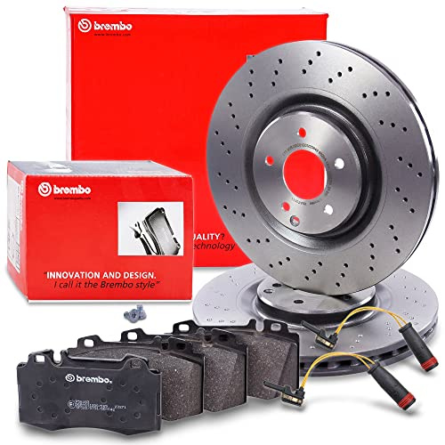 BREMBO Coated Disc Line Bremsenset Vorderachse inkl Gelochte Sport-Bremsscheiben Vorne Ø 345 mm Belüftet und Bremsbeläge Vorne Kompatibel mit MERCEDES C-Klasse (W203) (CL203) (S203), CLK (C209) (A209)
