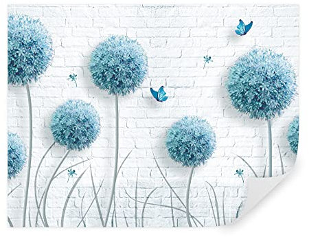 Tapeko Papier Peint Panoramique 3D Fleurs Pissenlit 360x250 cm style 3D Fleurs Briques Pissenlits Papillons Papier Peint intissé pour Chambre Salon Décoration Murale u21187