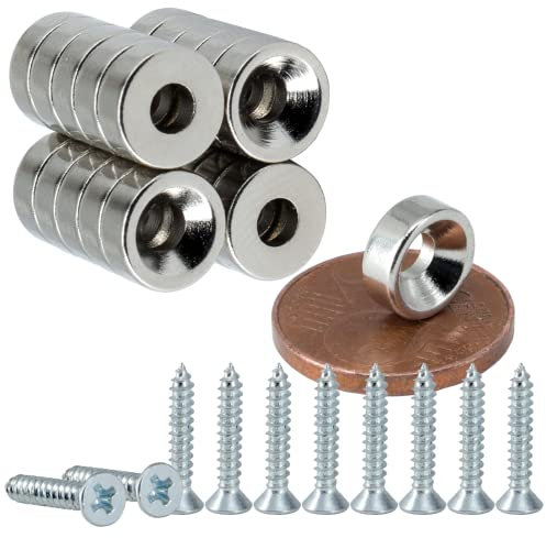 [5 Stück] Neodym Magnet mit Bohrung und Senkung 8x3mm - 1KG Stark Scheibe - Magnetscheibe mit Loch - Ring Magnete Mit M3 Senkkopfschrauben - Senkloch zum anschrauben