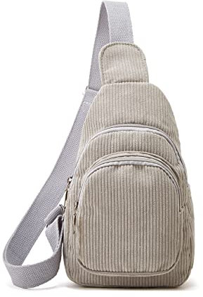 Molodo Damen Sling Bag Grau, 2.7 x 9.4 x 5.9 Zoll, Retro, Utility, Cord/70%, Polyester/30%, Strapazierfähig, waschbar, Leicht, Sport, Vintage