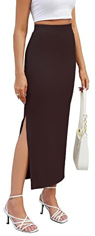 Hount Strickrock Festlich Elegant Maxirock Stretch Figurbetont Business Bleistift Röcke (M, Dunkelbraun)