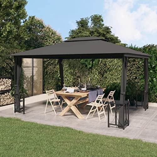 HOMIUSE Gazebo con Teli Laterali e Doppio Tetto 3x4 m Antracite Pergolato Da Giardino Tenda Impermeabile Esterno Per Attività All'Aperto Fornendo Ombra E Privacy