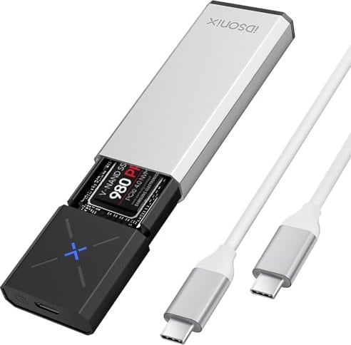iDsonix M.2 NVMe PCIe SSD Gehäuse Adapter[Werkzeugfrei][Aluminium], NVMe zu USB C 3.2 Gen 2 10Gbps NVMe PCIe Externes Gehäuse, Unterstützt M-Key/B+M Key, mit UASP Trim für 2230/2242/2260/2280 SSD