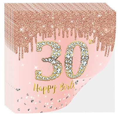 YAAVAAW Papierservietten Happy 30th Birthday, 20 Stück, für Damen zum 30. Geburtstag, Party-Papierserviette, Papierserviette, Papierserviette, Papierservietten, Mittagessen, Abendessen