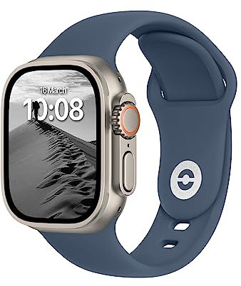 ELETTRONEO SB Cinturino per Apple Watch Ultra 2 49mm, Serie 10 46mm, 9 8 7 45mm 41mm, SE 6 5 4 44mm 40mm, 3 2 1 42mm 38mm Donna Uomo Band Bracciale Sport Silicone, Blu Abisso