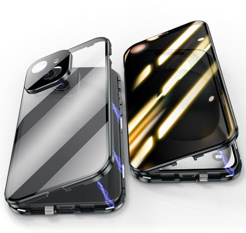 Jonwelsy Anti Peeping Case for iPhone 15 Plus (6.7), 360 Degree Front and Back Privacy Tempered Glass Cover, Anti SPY Screen, Anti Peep Magnetic Adsorption Metal Bumper for iPhone 15+ (Black)