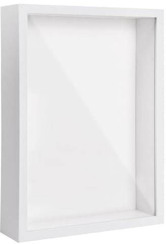 Cadre Photo 3D à Remplir, Cadre 3D Profond A4, 22,7 x 31,4cm Cadre Profondeur, Cadre de Boîte D'Ombre, Cadre D'Objet en Bois, Cadre Vitrine Profond pour Photos Fleurs Souvenirs Médailles (Blanc 5CM)