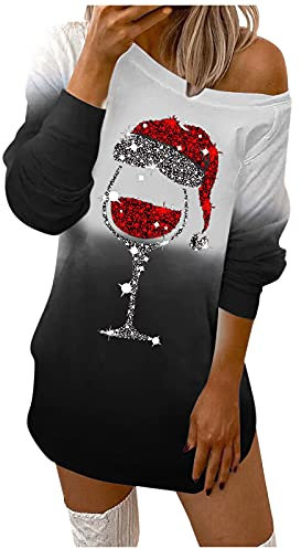 Weihnachts Kleid Damen Baumwolle XXXL Weihnachtsoutfit Lustige Hässlich Weihnachts Tshirt Frauen Longpullover Familien Strick Weihnachten Pullover Weihnachtstshirt Hoody