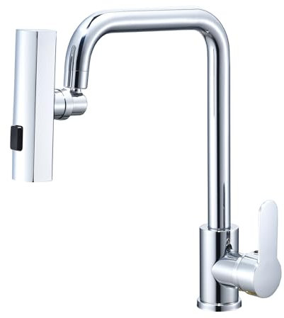 Kitchen Sink Taps Mixer with 3 Functions 360°Swivel Spray Head, NEWRAIN Single Handle 1 Hole Stainless Steel Kitchen Faucet, Polished Chrome