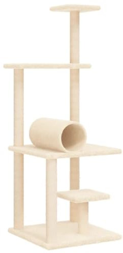 vidaXL Kratzbaum, Katzenkratzbaum mit Sisal-Kratzsäulen, Katzenbaum mit Katzenhöhle Plüsch, Kletterbaum für Katzen, Katzenmöbel, Creme 136cm