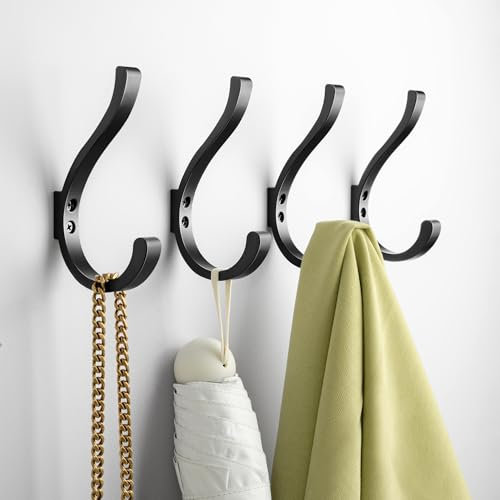 jockcaras Wall Hooks for Hanging Coat/Backpack - 5.4'' Large 40LBS Heavy Duty Hanger Wall Mount Screw in, for Towel, Closet, Robe, Bag, Outdoor, Black 4 Pack