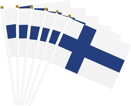 Finnland Handflaggen auf Stab, kleine finnische Flaggen für Festivals, Sportpartys, Dekorationen, lebendige Farben, UV-Schutz, für drinnen und draußen, 20 Stück