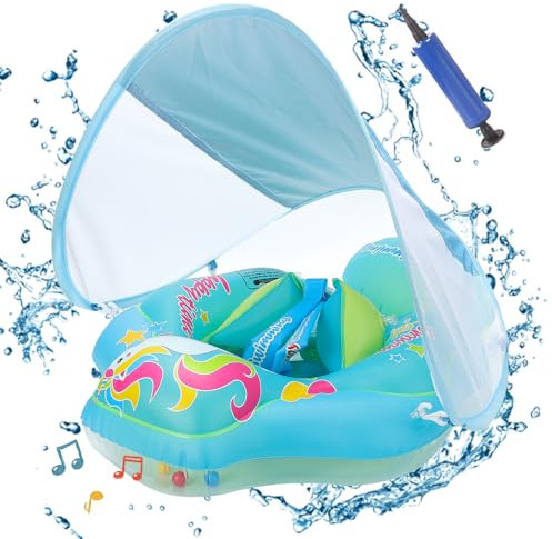 Baby Schwimmring mit abnehmbarem sonnendach,Schwimmhilfe verstellbare Schultergurte,Schwimmtrainer,mit aufblasbarer Swimming Float für ab 3-36 Monate.