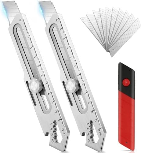 Utility Tool, Box Cutter, Gifts for Men, Stainless Steel Tool with 10PCS Replaceable Blades, Gifts for Dad Birthday Gifts Christmas Gifts for Him, 2 Pack Multi-Functional Tool for Office, Home