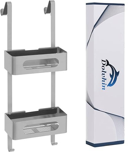 Dolvhin® Mensola Doccia Sospesa | Scaffale Doccia Senza Forare Brevettato | Ripiano Bagno in Acciaio Inox Porta Shampoo | Cestino Doccia da Appendere | Organizer Sospeso | Grigio argento
