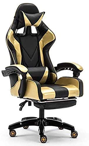 Office Chair Computer Chair, Ergonomic Gaming Chair Office Chair Sports Racing Armchair Chair (Color : Black No Footsto(Gaming Chair) (Gold With Footstool) lofty ambition